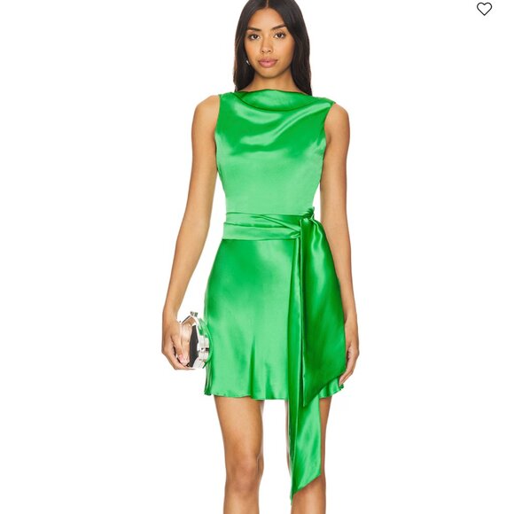Amanda Uprichard Rosemary Mini Dress in Grass Bright Green Silk Large - Picture 1 of 3